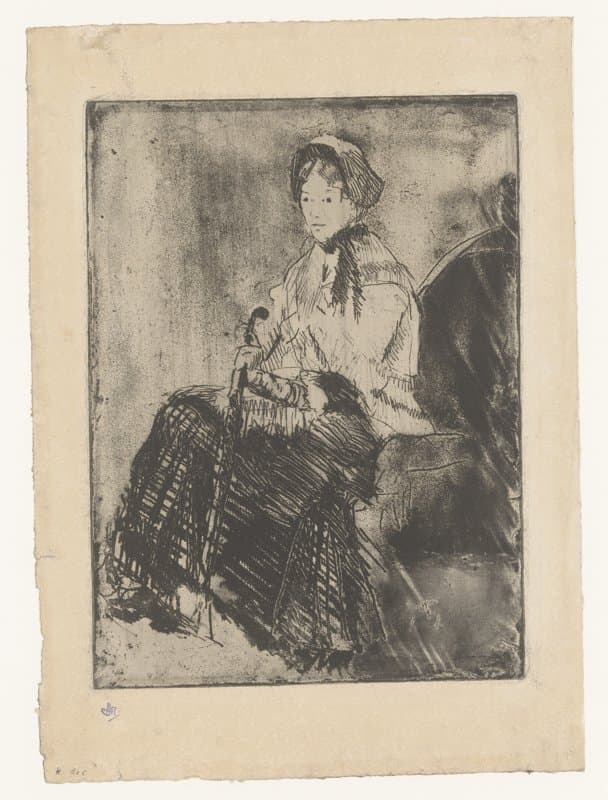 Zittende vrouw met paraplu by Mary Cassatt