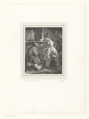 Bedelaar krijgt aalmoes van een jonge vrouw by Nicolas Toussaint Charlet