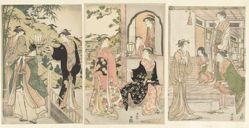 Yoshitsune een serenade brengend aan Joruri hime by Torii Kiyonaga