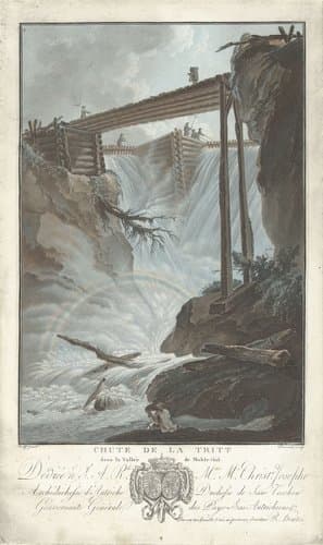 Brug over een waterval bij Mühlethal by Charles Melchior Descourtis