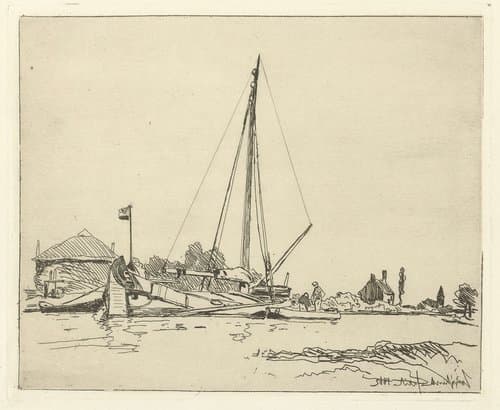 Het aangemeerde schip by Johan Barthold Jongkind