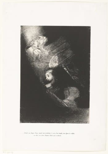 Een waterplas gevolgd door een prostituée by Odilon Redon