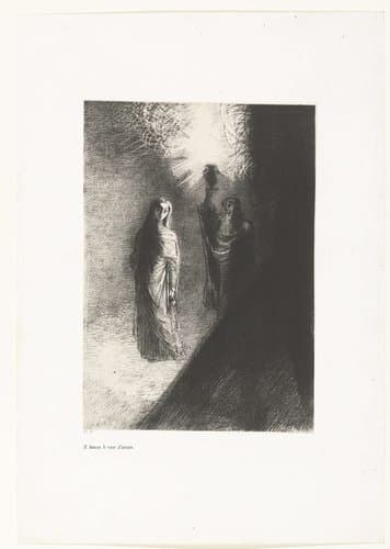 Hij houdt de bronzen vaas omhoog by Odilon Redon