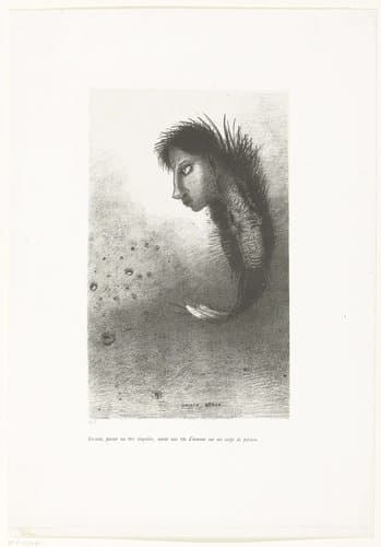Vervolgens verscheen een vreemd wezen met een hoofd van een mens en een lijf van een vis by Odilon Redon