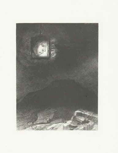 Een hoofd in een lantaarn by Odilon Redon