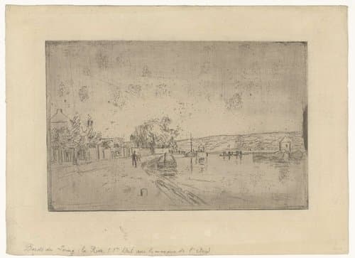 Gezicht op de rivier Loing met boten vanaf de oever by Alfred Sisley