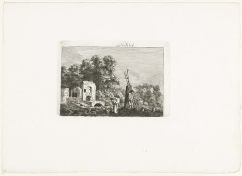 Man en vrouw bij resten van hun verbrande huis by Caspar David Friedrich