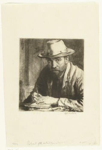 Portrait of the artist in a hat by Muirhead Bone