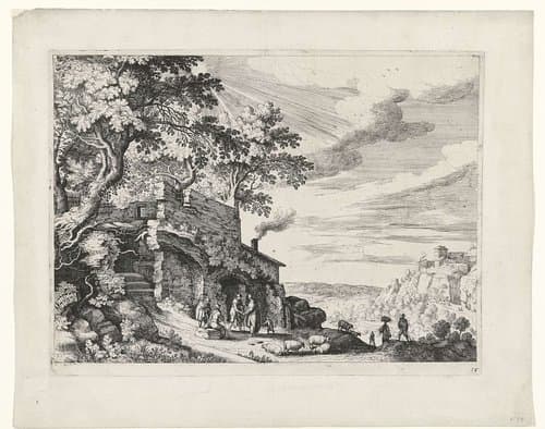 Herders bij een ruïne by Guilliam van Nieulandt (II)