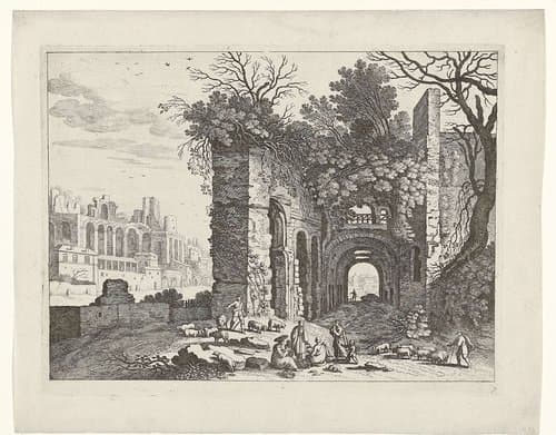 Rustende familie voor een ruïne by Guilliam van Nieulandt (II)