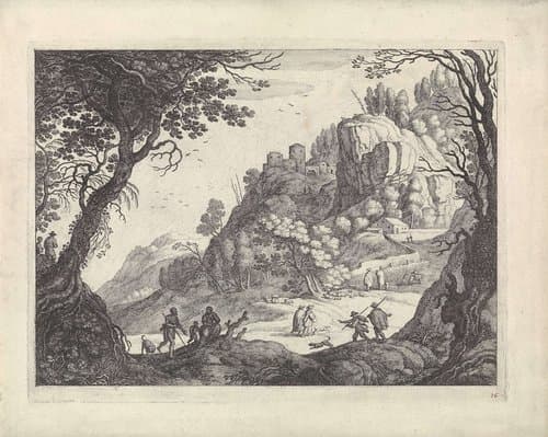 Berglandschap met figuren by Guilliam van Nieulandt (II)