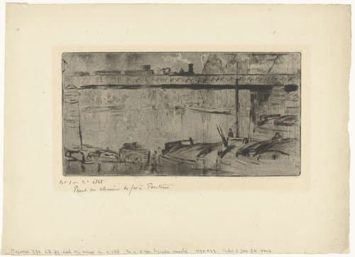 Spoorwegbrug te Pontoise by Camille Jacob Pissarro