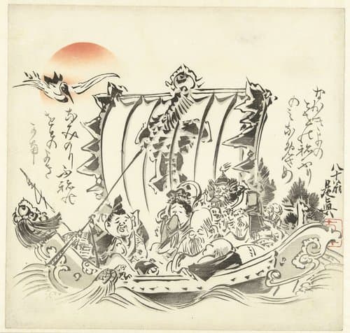 Zeven zeezieke geluksgoden by Shibata Zeshin