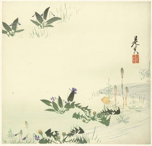 Voorjaarsbloemen bij een stroompje by Shibata Zeshin