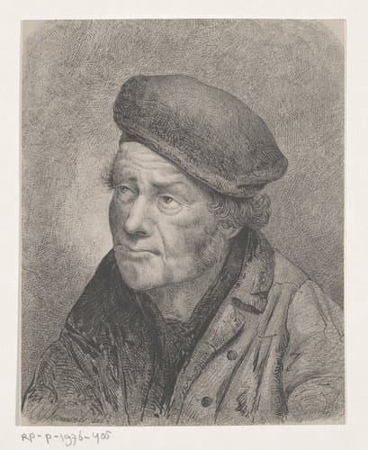 Portret van man met pet by Arnoldus Jacobus Kouwels