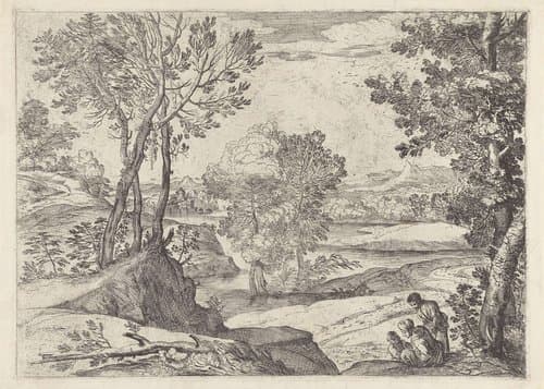 Landschap met een vrouw by Giovanni Francesco Grimaldi
