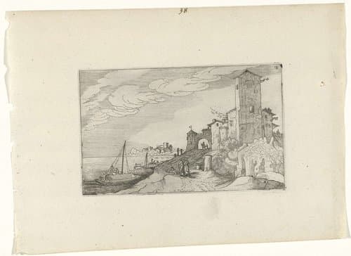 Toren en poort aan de kust by anonymous