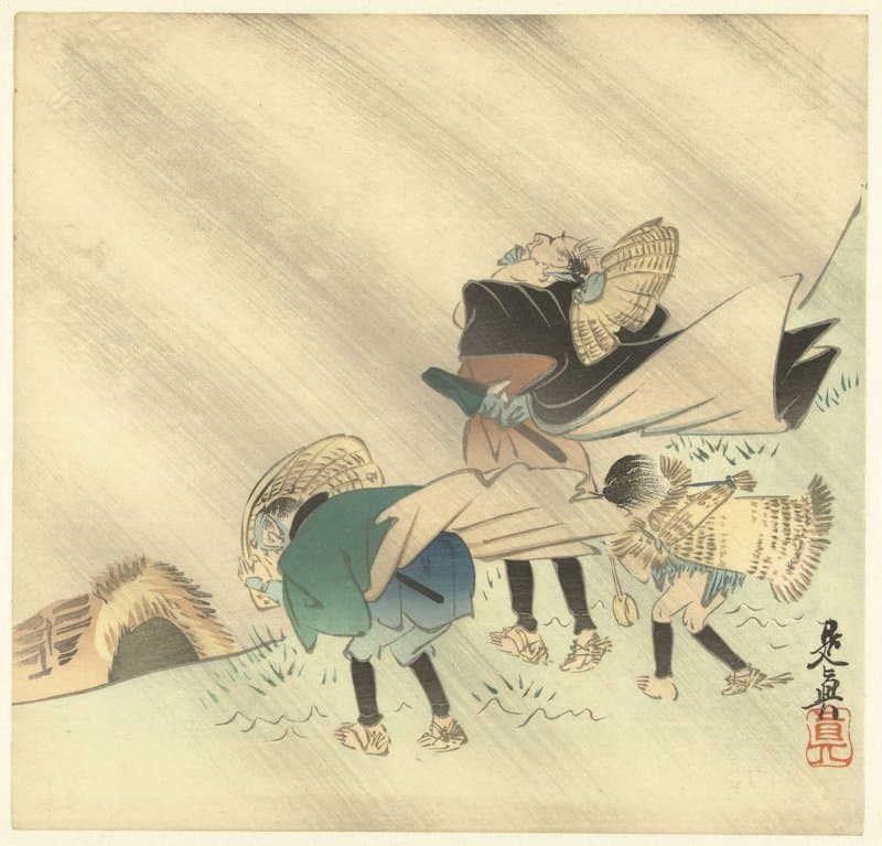 Reizigers in een storm by Shibata Zeshin