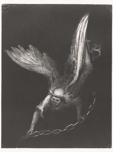 Engel met een ketting in zijn handen by Odilon Redon