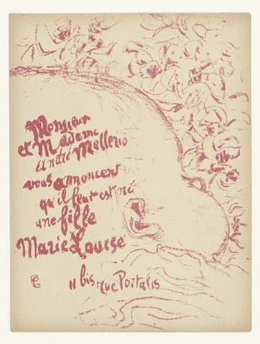 Aankondiging van geboorte van Marie-Louise Mellerio by Pierre Bonnard