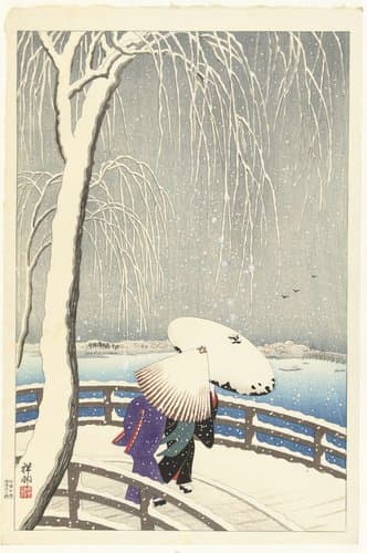 In de sneeuw op Yanagibashi