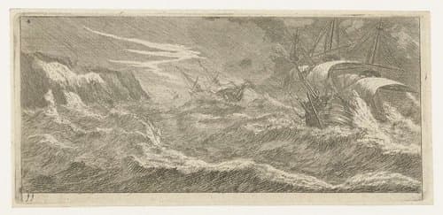 Zeilschepen in een zeestorm by Reinier Nooms