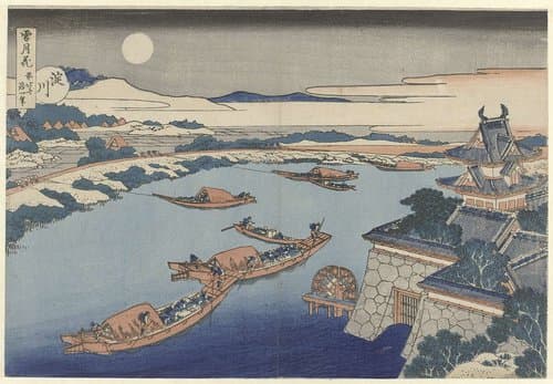 De Yodo rivier in maanlicht by Katsushika Hokusai