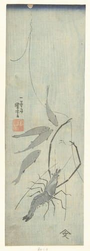 Langoustine en kleine vissen by Utagawa Kuniyoshi
