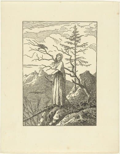 Vrouw staand aan de rand van de afgrond en raaf by Caspar David Friedrich