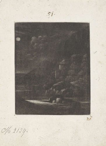 Landschap bij nacht met volle maan by Wallerant Vaillant