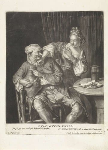 Vrouw en man met een wijnkruik by Jacob Gole