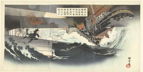 Zeeslag bij nacht by Taniguchi Kokyo