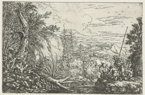 Drie vissers aan de oever van een rivier by Jonas Umbach