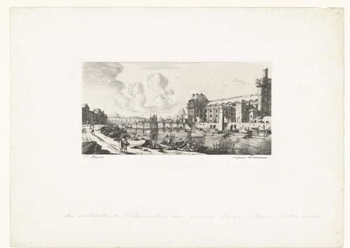 Oever van Seine met Pavillon de Mademoiselle en gedeelte van Louvre aan overkant by Charles Meryon