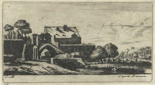Watermolen aan rivier in omgeving van Saint-Denis by Charles Meryon