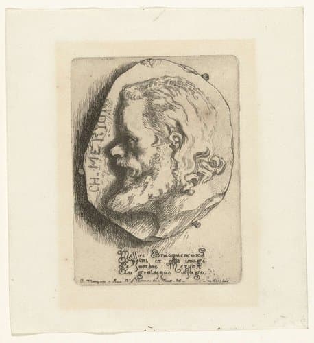 Portret van Méryon weergegeven als beeldhouwwerk in reliëf by Félix Bracquemond