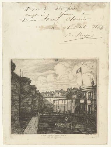 Koud-water badhuis van Chevrier in Parijs by Charles Meryon