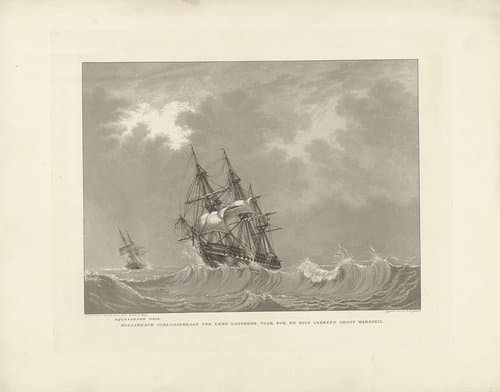 Zeilschip op hoge golven by Willem Hendrik Hoogkamer