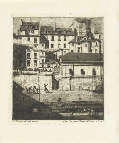 Lijkenhuis aan Seine in Parijs by Charles Meryon