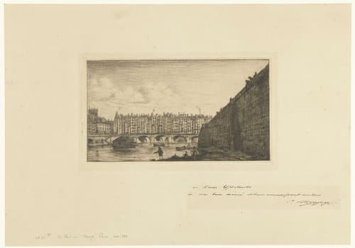 Pont-au-Change en kademuur langs Seine in Parijs by Charles Meryon