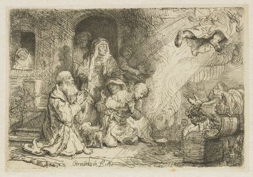 De engel verlaat het gezin van Tobias by Rembrandt van Rijn