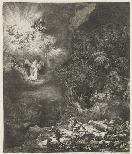 The angel appearing to the shepherds by Rembrandt van Rijn