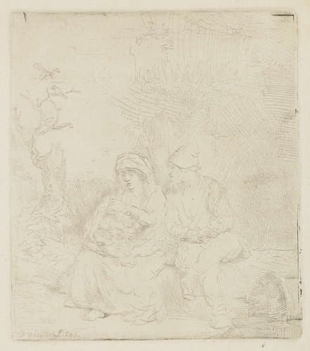 The rest on the flight to Egypt: lightly etched by Rembrandt van Rijn