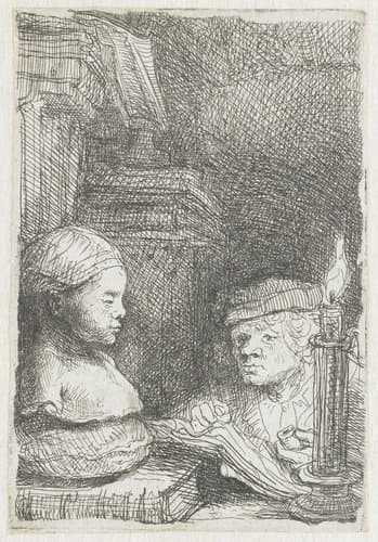 Man tekenend naar een gipsmodel by Rembrandt van Rijn