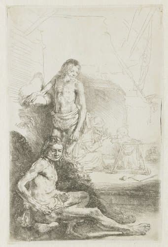 Een jongeman, zittend en staand by Rembrandt van Rijn