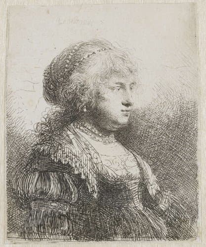 Saskia with pearls in her hair by Rembrandt van Rijn
