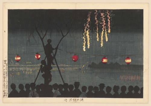 Vuurwerk te Ikenohata by Kobayashi Kiyochika
