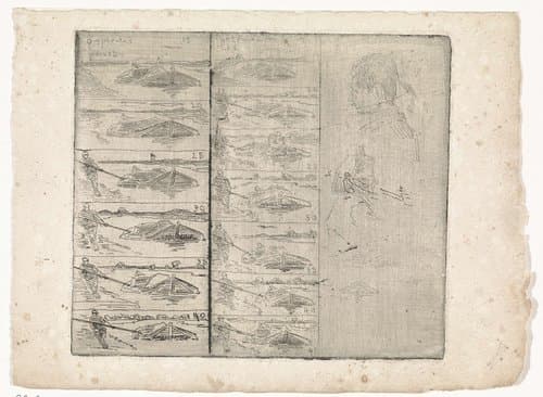 Studieblad met etsproeven: man met een trekschuit by anonymous