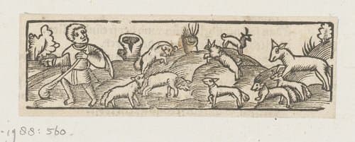 Herder met een kudde schapen by anonymous; anonymous