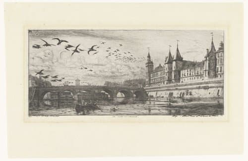 Stadsgezicht met Seine en Pont-au-Change in Parijs by Charles Meryon